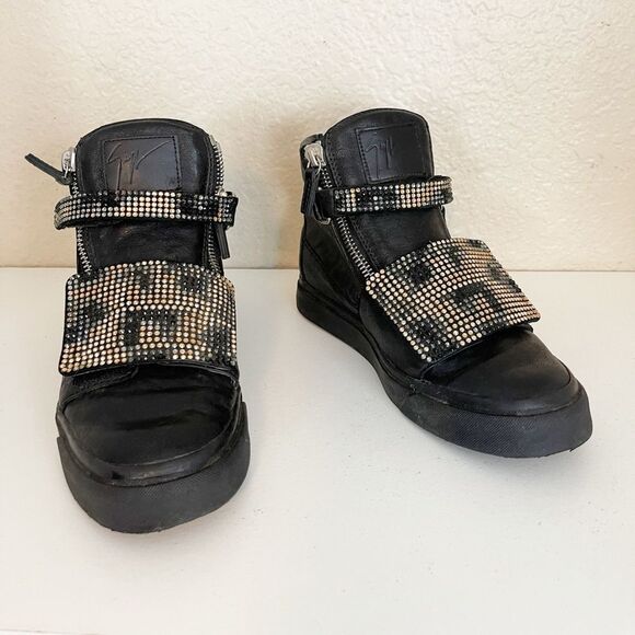 Giuseppe Zanotti Limited Edition High top crystal studded black leather Sneakers - Picture 4 of 17